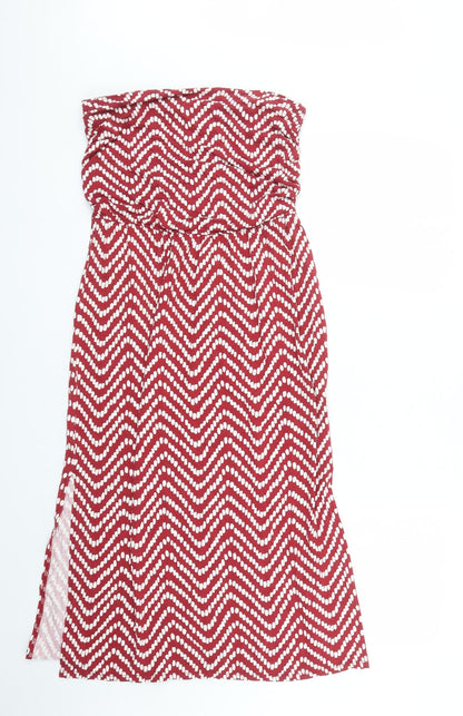 Oasis Womens Red Geometric Viscose A-Line Size S Off the Shoulder Pullover - Side Split Detail