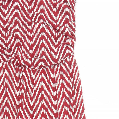 Oasis Womens Red Geometric Viscose A-Line Size S Off the Shoulder Pullover - Side Split Detail
