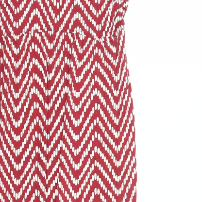 Oasis Womens Red Geometric Viscose A-Line Size S Off the Shoulder Pullover - Side Split Detail