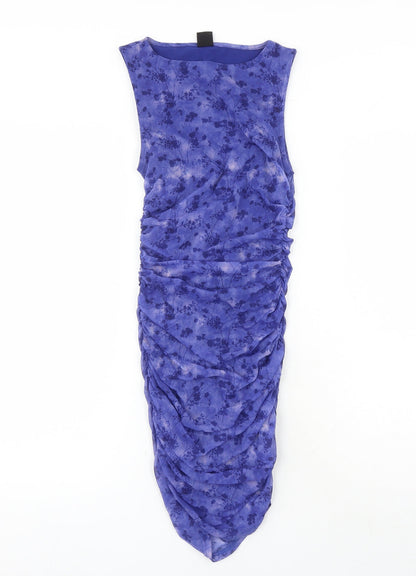 Urban Outfitters Womens Blue Floral Nylon Bodycon Size S Round Neck Pullover