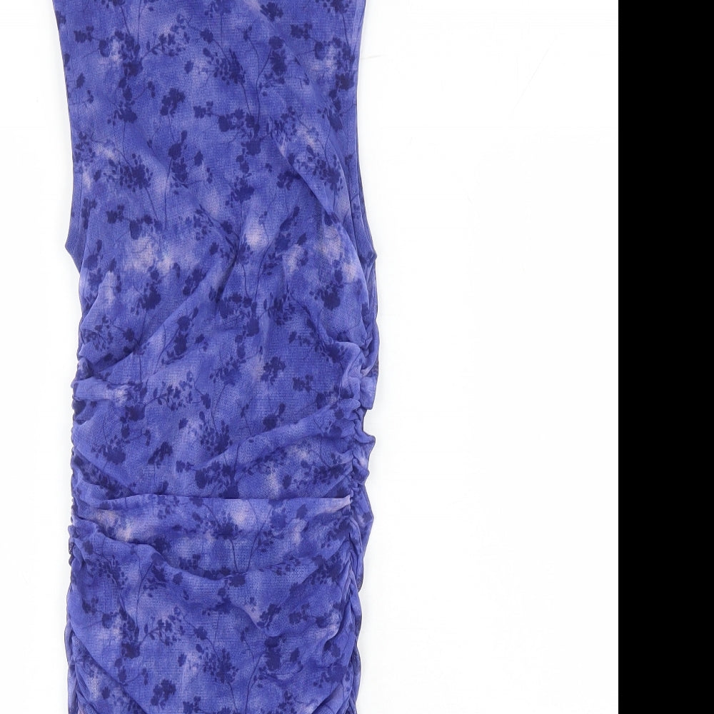 Urban Outfitters Womens Blue Floral Nylon Bodycon Size S Round Neck Pullover
