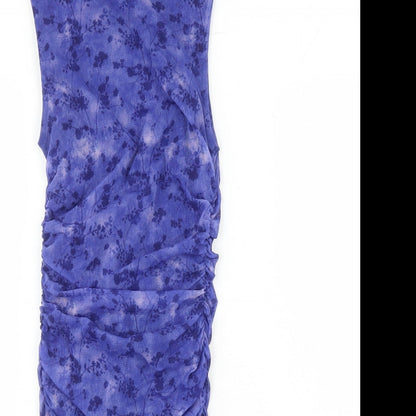 Urban Outfitters Womens Blue Floral Nylon Bodycon Size S Round Neck Pullover