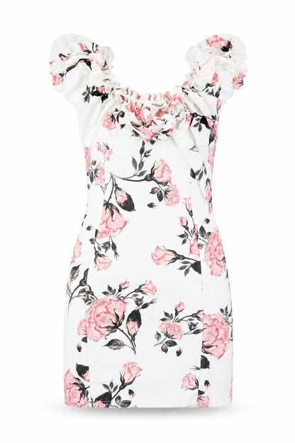 Missguided Womens White Floral Polyester Mini Size 6 Round Neck Pullover
