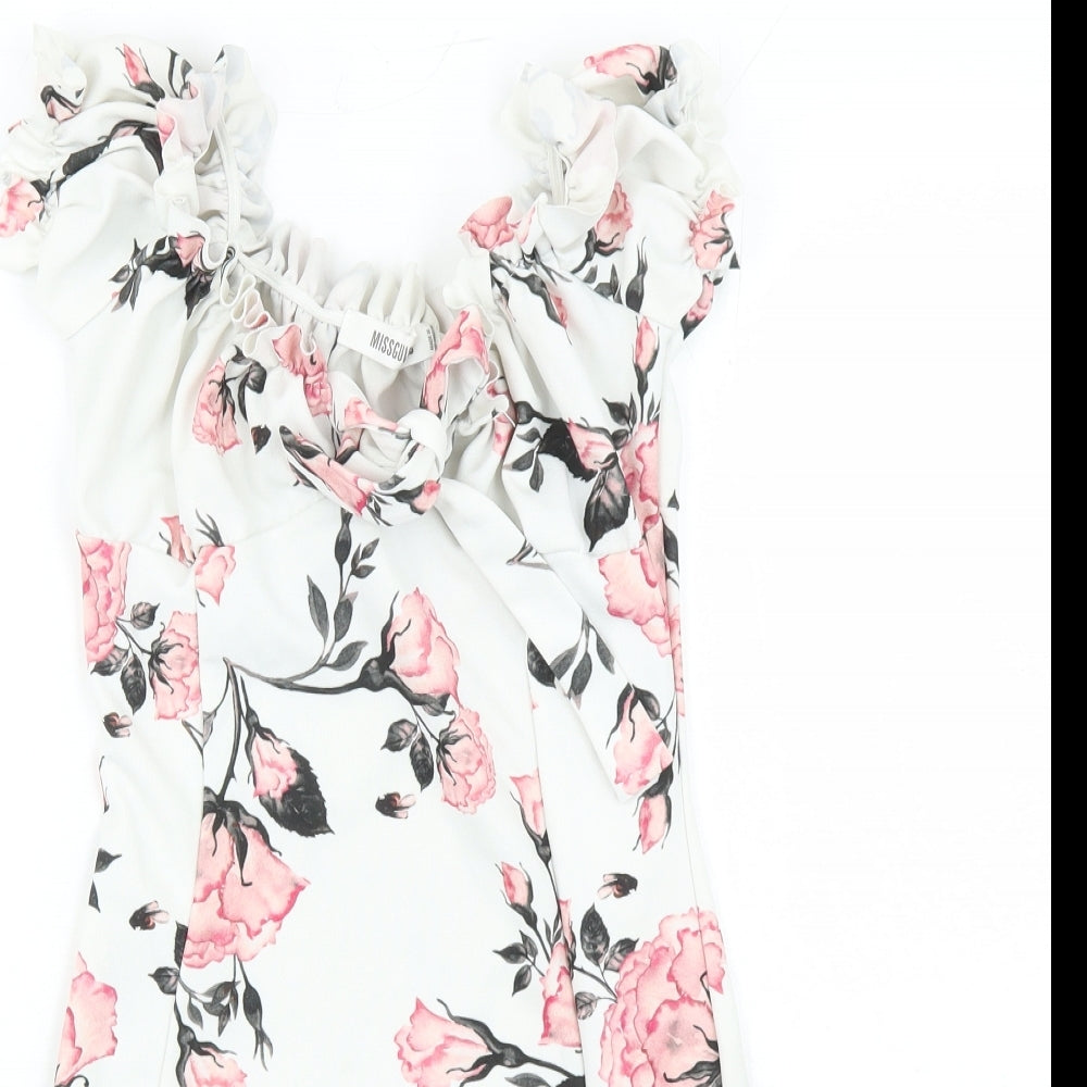 Missguided Womens White Floral Polyester Mini Size 6 Round Neck Pullover
