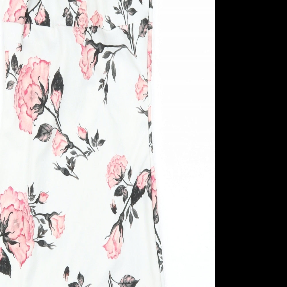 Missguided Womens White Floral Polyester Mini Size 6 Round Neck Pullover