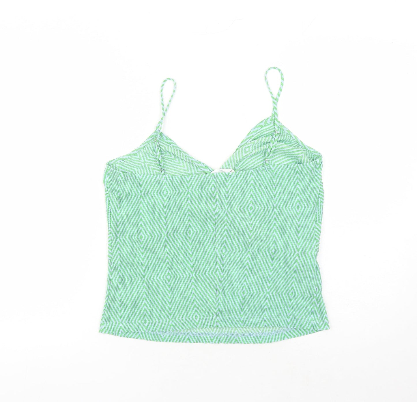 MNG Womens Green Geometric Polyester Camisole T-Shirt Size L V-Neck