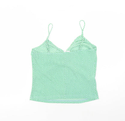 MNG Womens Green Geometric Polyester Camisole T-Shirt Size L V-Neck