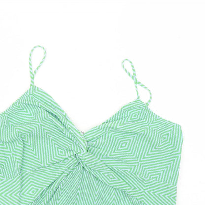MNG Womens Green Geometric Polyester Camisole T-Shirt Size L V-Neck