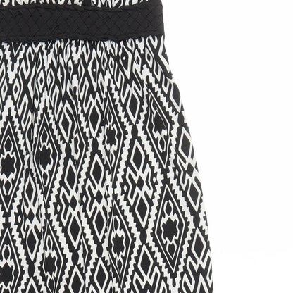 Mandi Womens Black Geometric Polyester Maxi Size 8 V-Neck Pullover