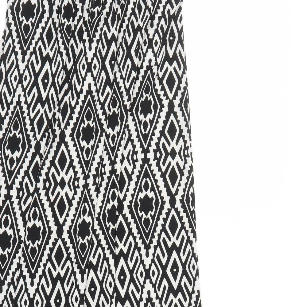 Mandi Womens Black Geometric Polyester Maxi Size 8 V-Neck Pullover