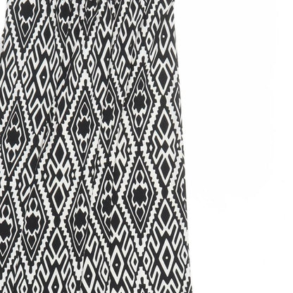 Mandi Womens Black Geometric Polyester Maxi Size 8 V-Neck Pullover