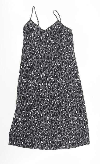 NEXT Womens Black Animal Print Polyester Slip Dress Size 6 V-Neck Pullover - Leopard Pattern