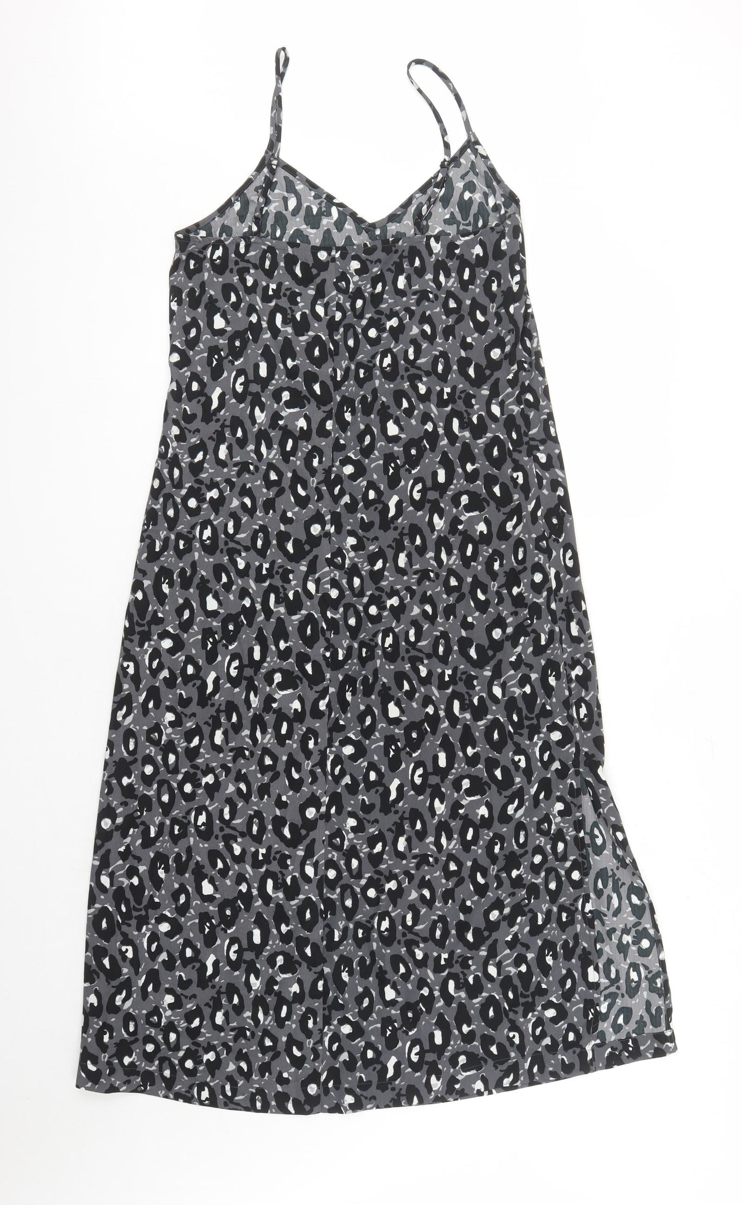 NEXT Womens Black Animal Print Polyester Slip Dress Size 6 V-Neck Pullover - Leopard Pattern