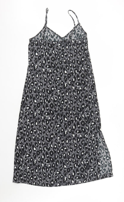 NEXT Womens Black Animal Print Polyester Slip Dress Size 6 V-Neck Pullover - Leopard Pattern