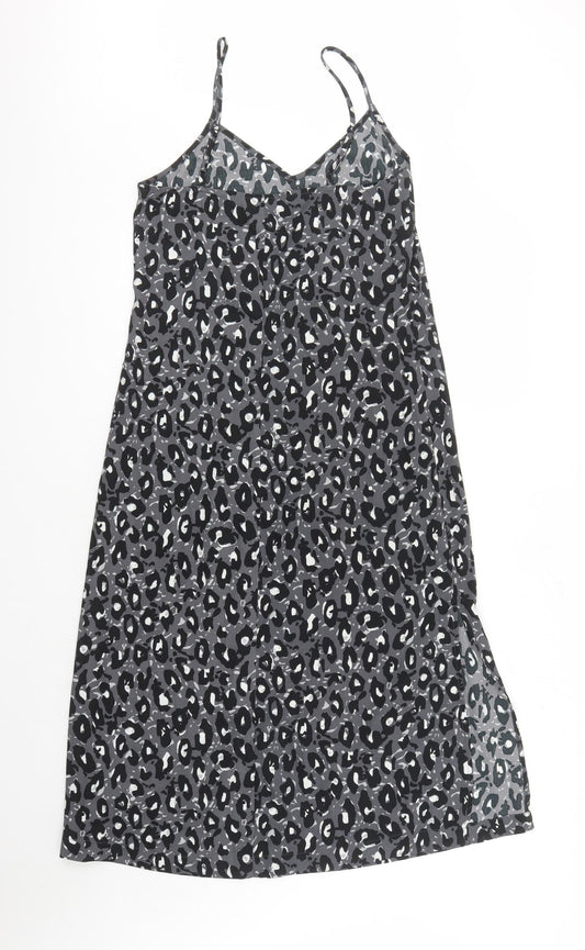 NEXT Womens Black Animal Print Polyester Slip Dress Size 6 V-Neck Pullover - Leopard Pattern