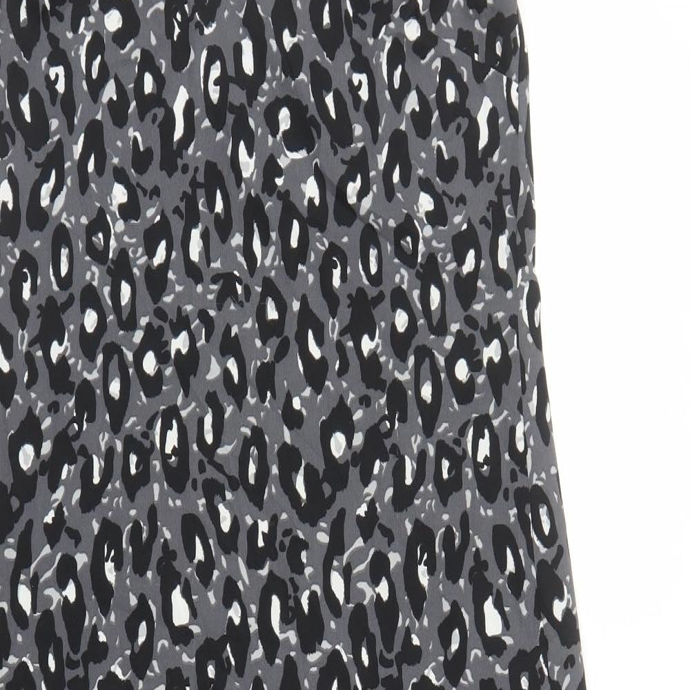 NEXT Womens Black Animal Print Polyester Slip Dress Size 6 V-Neck Pullover - Leopard Pattern