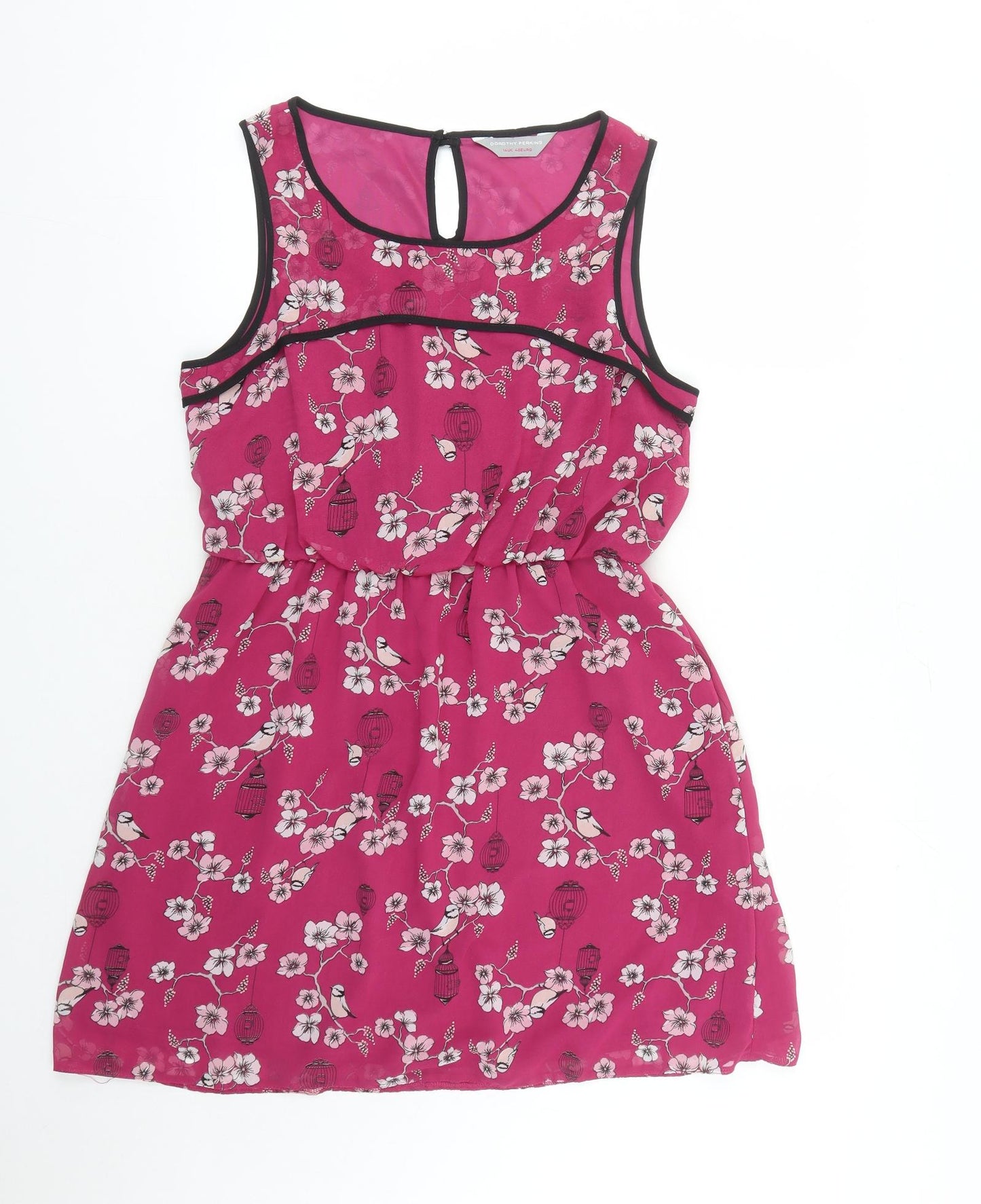 Dorothy Perkins Womens Pink Floral Polyester A-Line Size 14 Round Neck Button