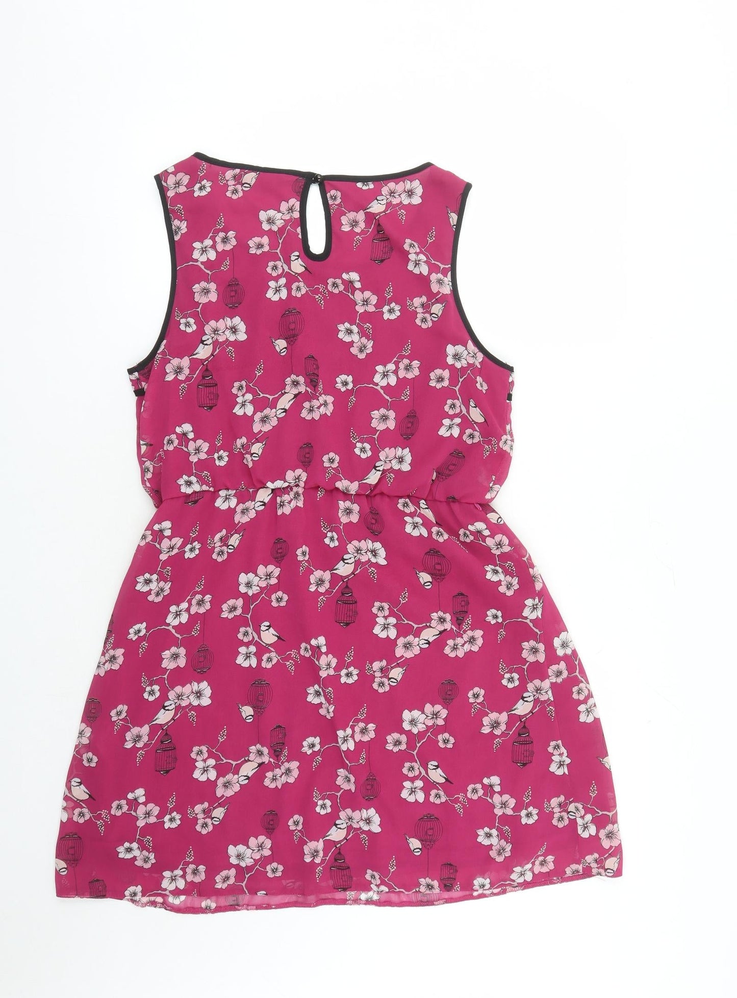 Dorothy Perkins Womens Pink Floral Polyester A-Line Size 14 Round Neck Button