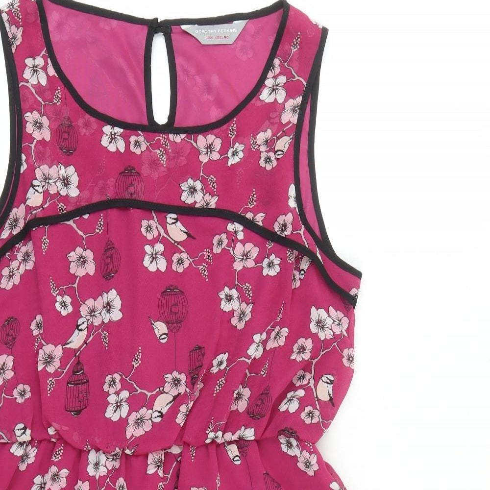 Dorothy Perkins Womens Pink Floral Polyester A-Line Size 14 Round Neck Button