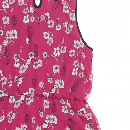 Dorothy Perkins Womens Pink Floral Polyester A-Line Size 14 Round Neck Button