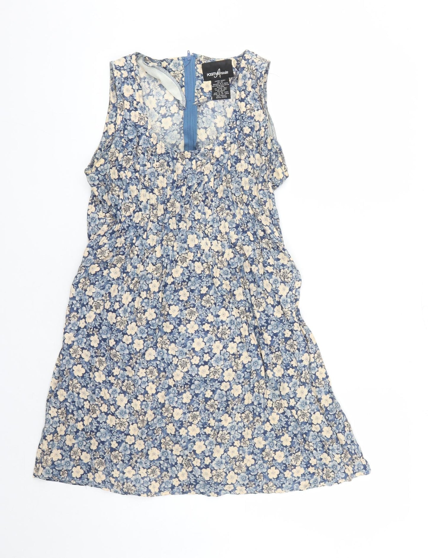 Positive Attitude Womens Blue Floral Viscose A-Line Size 6 Round Neck Zip
