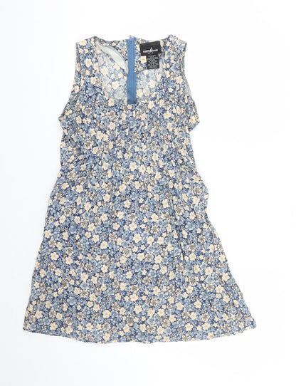 Positive Attitude Womens Blue Floral Viscose A-Line Size 6 Round Neck Zip