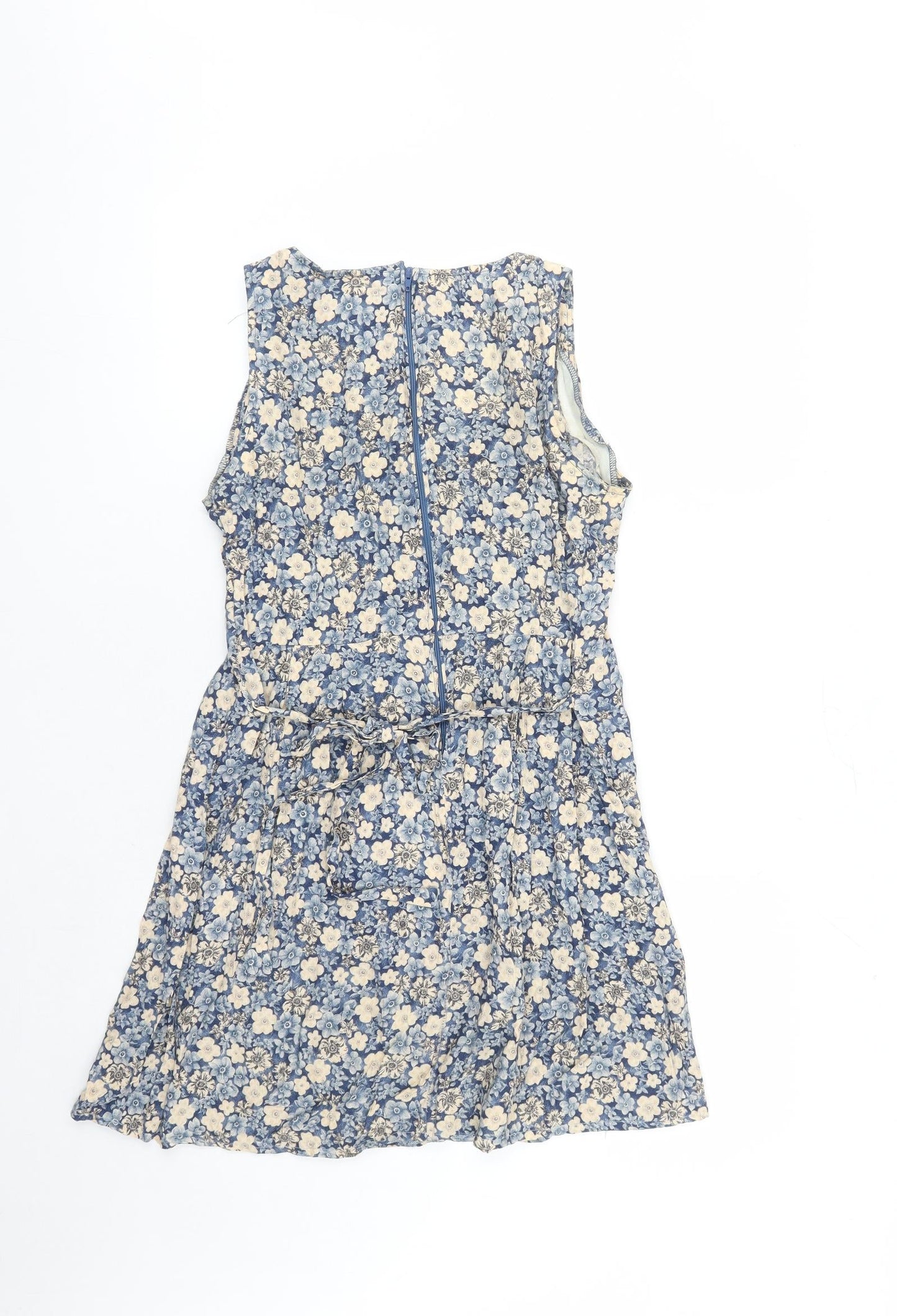 Positive Attitude Womens Blue Floral Viscose A-Line Size 6 Round Neck Zip