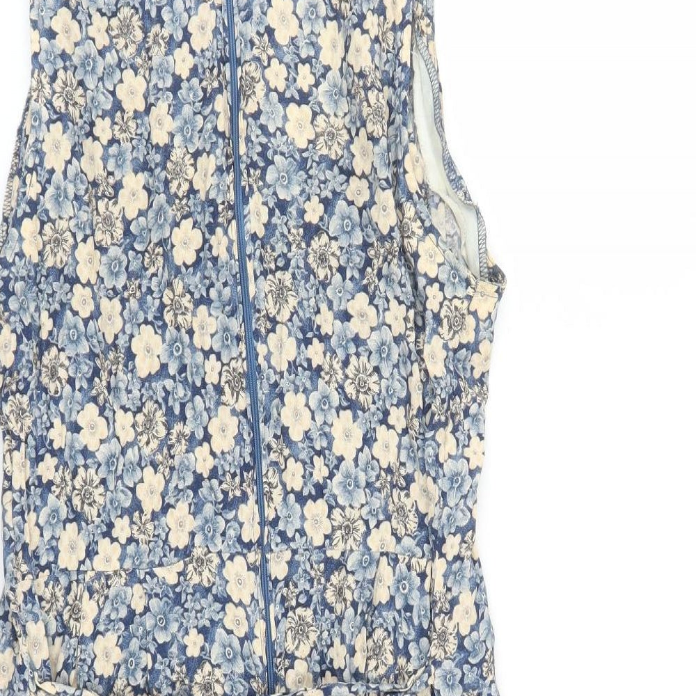 Positive Attitude Womens Blue Floral Viscose A-Line Size 6 Round Neck Zip