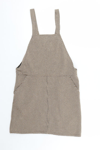 New Look Womens Brown Geometric Polyester Pinafore/Dungaree Dress Size 8 Square Neck Pullover