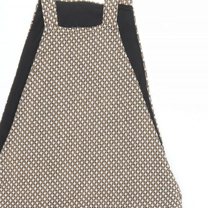 New Look Womens Brown Geometric Polyester Pinafore/Dungaree Dress Size 8 Square Neck Pullover