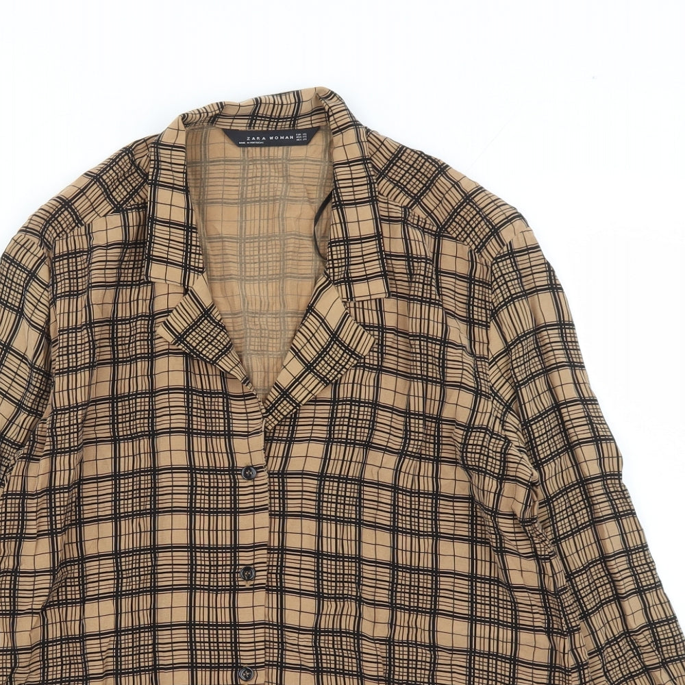 Womens UK Size XS Zara Brown Basic Button-Up