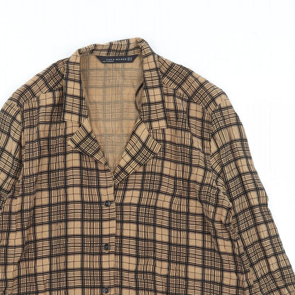 Womens UK Size XS Zara Brown Basic Button-Up