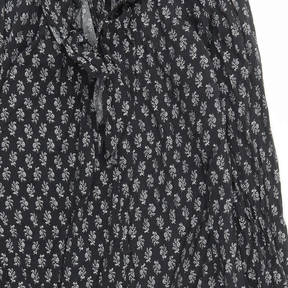 Divided by H&M Womens Black Floral Viscose A-Line Size M V-Neck Pullover - Tie Detail