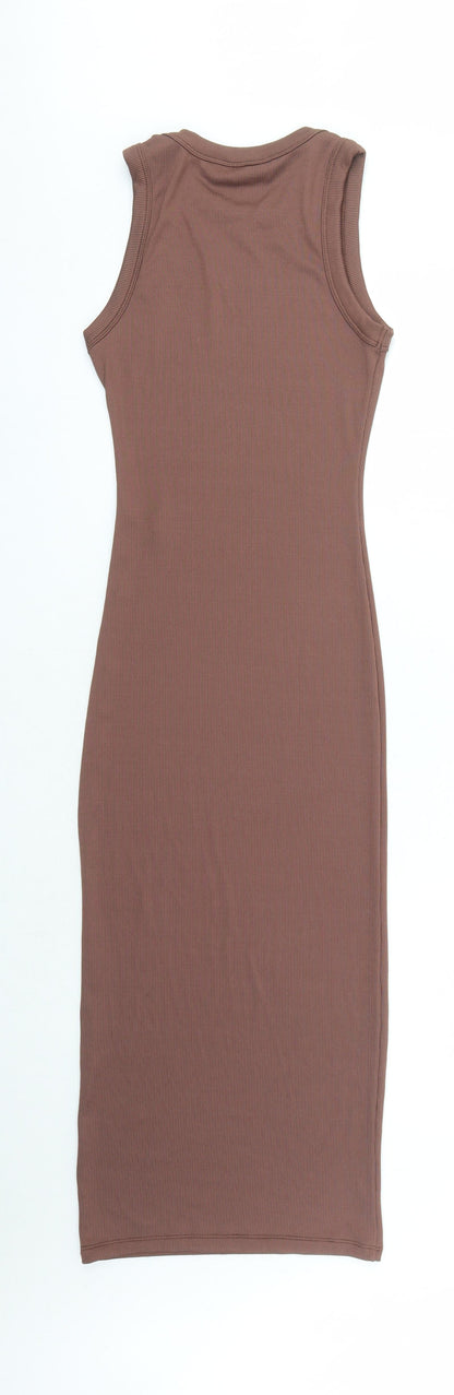 Stradivarius Womens Brown Polyester Bodycon Size M Round Neck Pullover