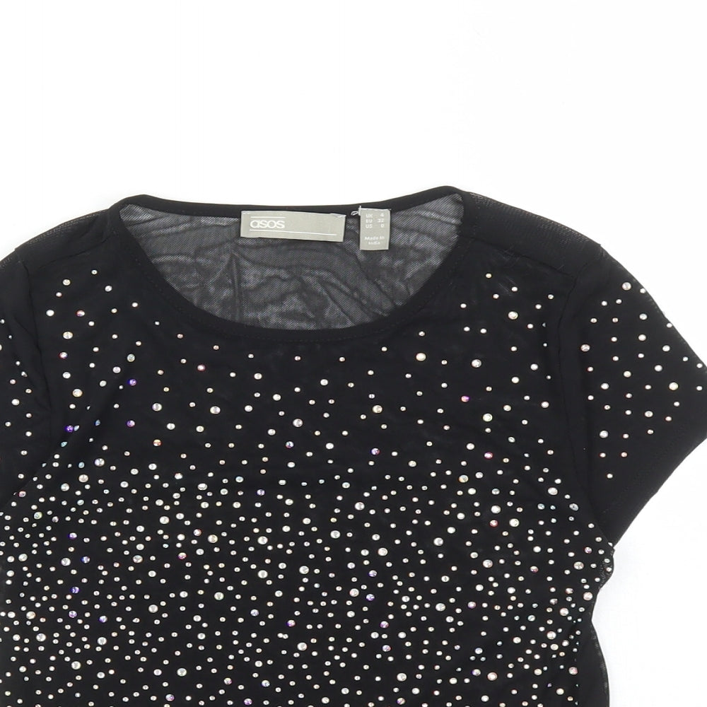 Womens UK Size 4 ASOS Black Cropped T-Shirt