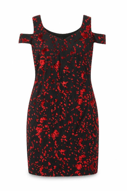 Roman Womens Black Geometric Viscose A-Line Size 14 V-Neck Pullover - Embroidered Flowers Glitter Detail