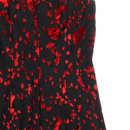 Roman Womens Black Geometric Viscose A-Line Size 14 V-Neck Pullover - Embroidered Flowers Glitter Detail