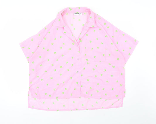 Noisy may Womens Pink Floral Polyester Basic Button-Up Size XL Collared
