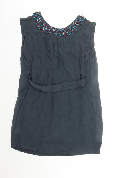 French Connection Womens Grey Silk Basic Blouse Size 6 Round Neck - Beaded Neckline