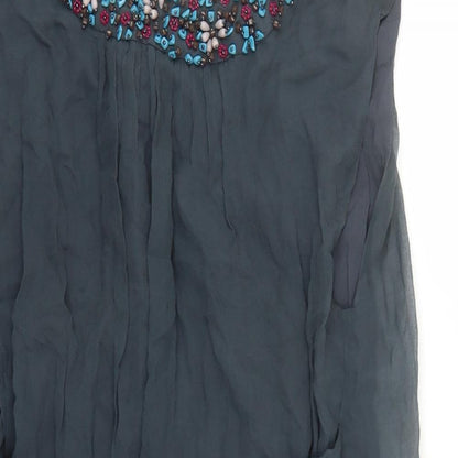 French Connection Womens Grey Silk Basic Blouse Size 6 Round Neck - Beaded Neckline