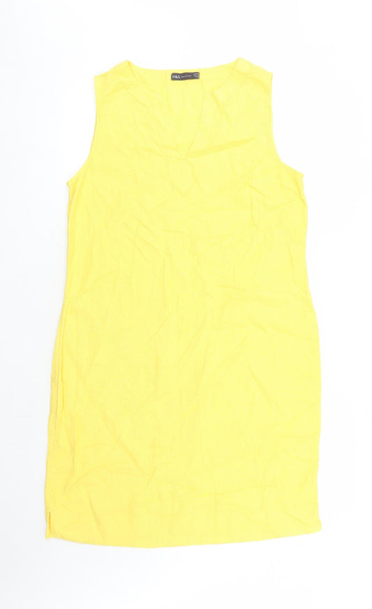 Marks and Spencer Womens Yellow Flax A-Line Size 12 V-Neck Pullover