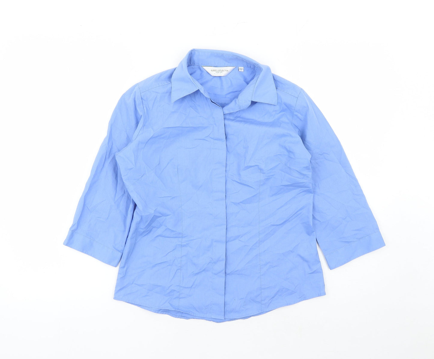 Russell Collection Womens Blue Polyester Basic Blouse Size S Collared
