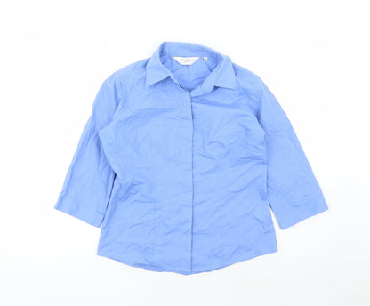 Russell Collection Womens Blue Polyester Basic Blouse Size S Collared