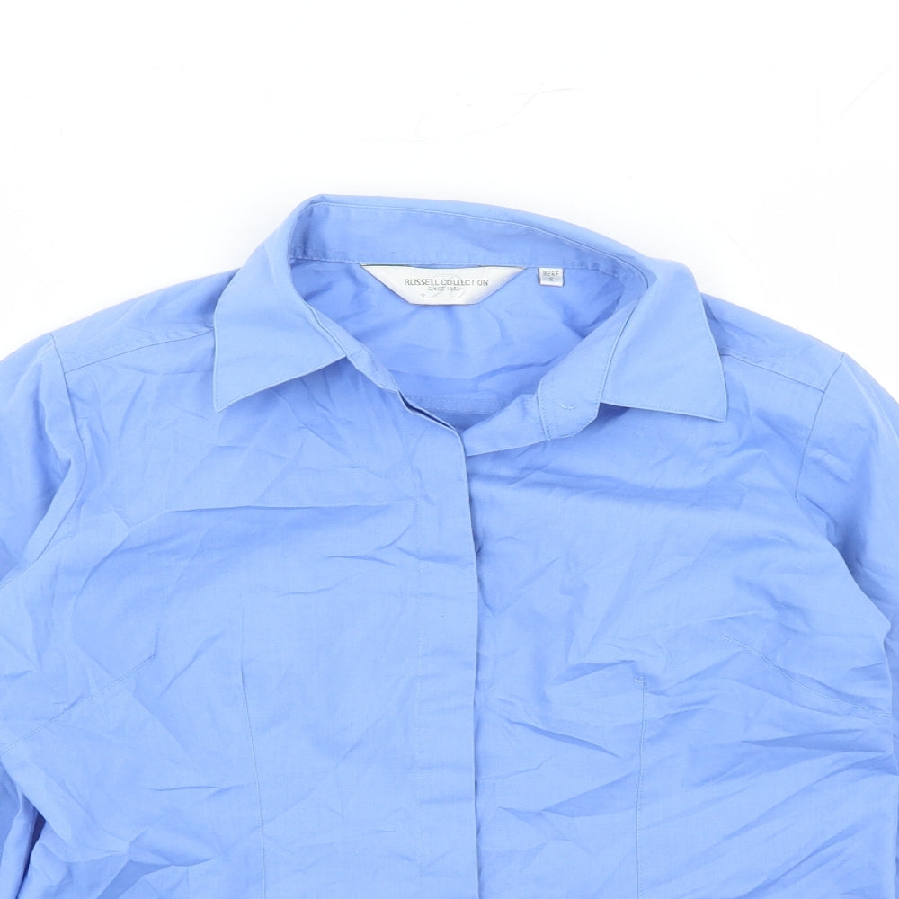 Russell Collection Womens Blue Polyester Basic Blouse Size S Collared