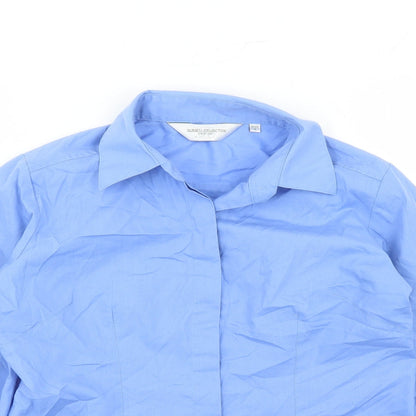 Russell Collection Womens Blue Polyester Basic Blouse Size S Collared