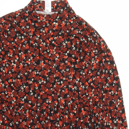 Anko Womens Brown Floral Viscose A-Line Size 8 Mock Neck Pullover
