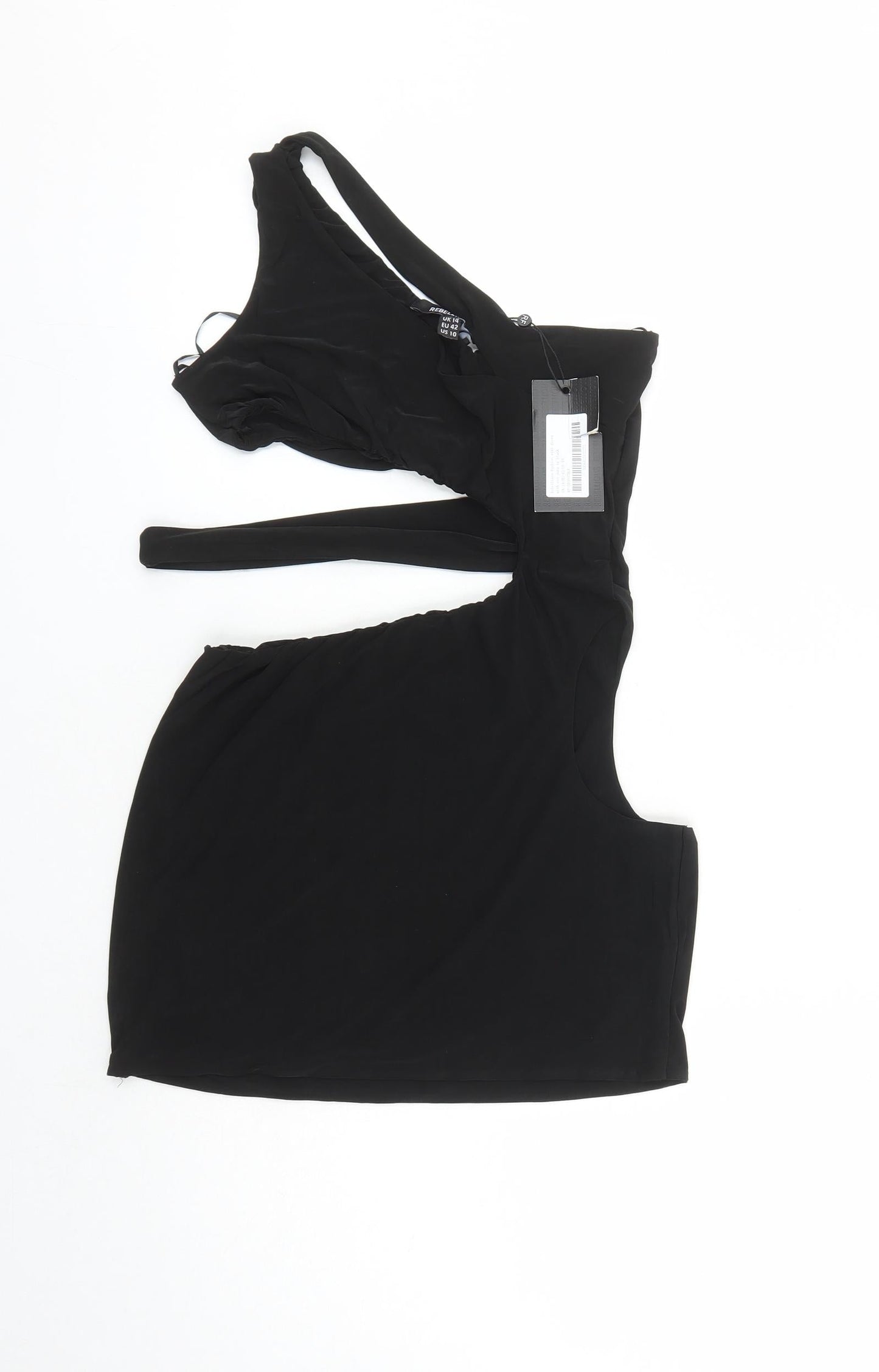 Rebellious Womens Black Polyester Mini Size 14 Round Neck Pullover - Cut Out Detail