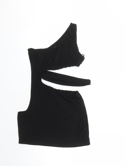 Rebellious Womens Black Polyester Mini Size 14 Round Neck Pullover - Cut Out Detail