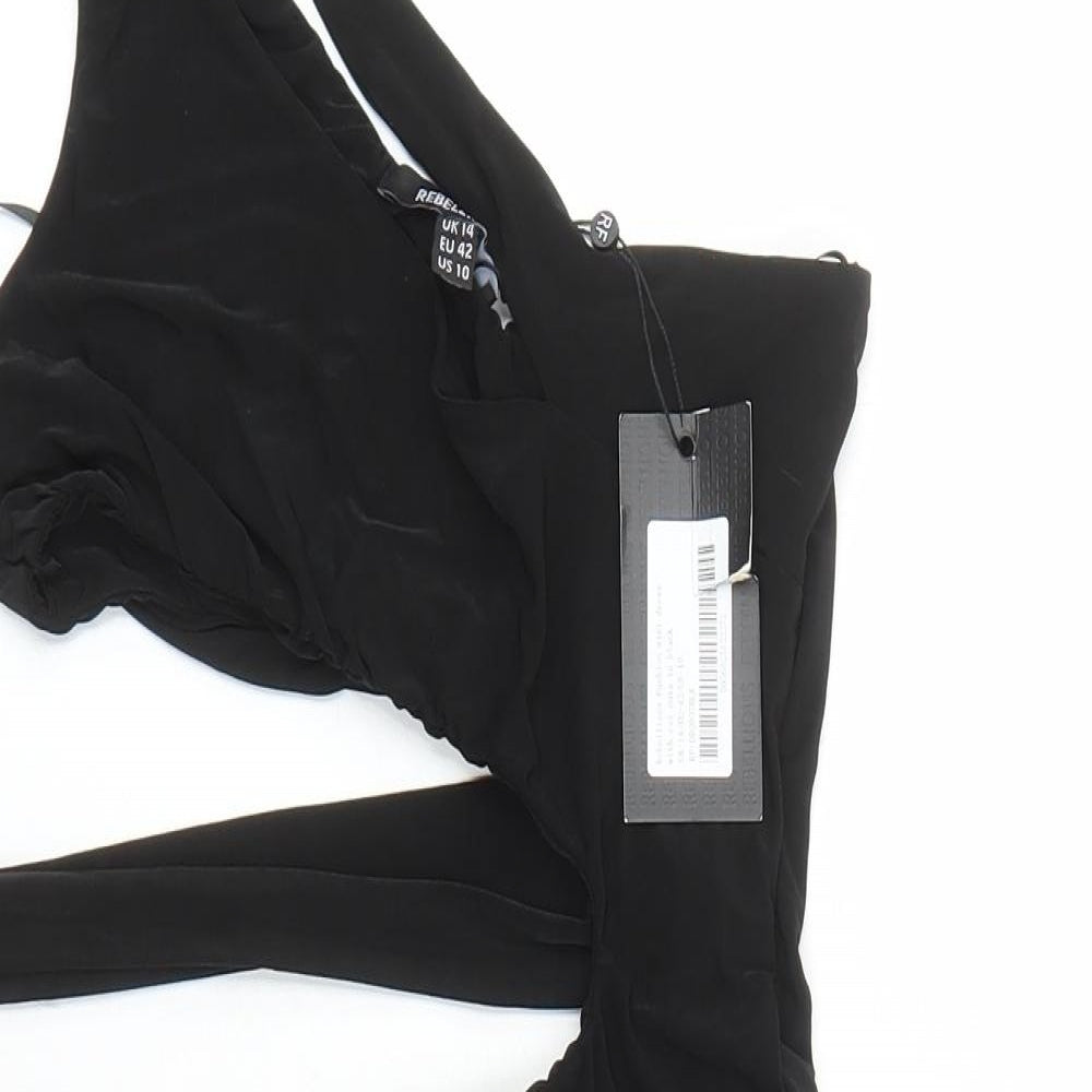 Rebellious Womens Black Polyester Mini Size 14 Round Neck Pullover - Cut Out Detail