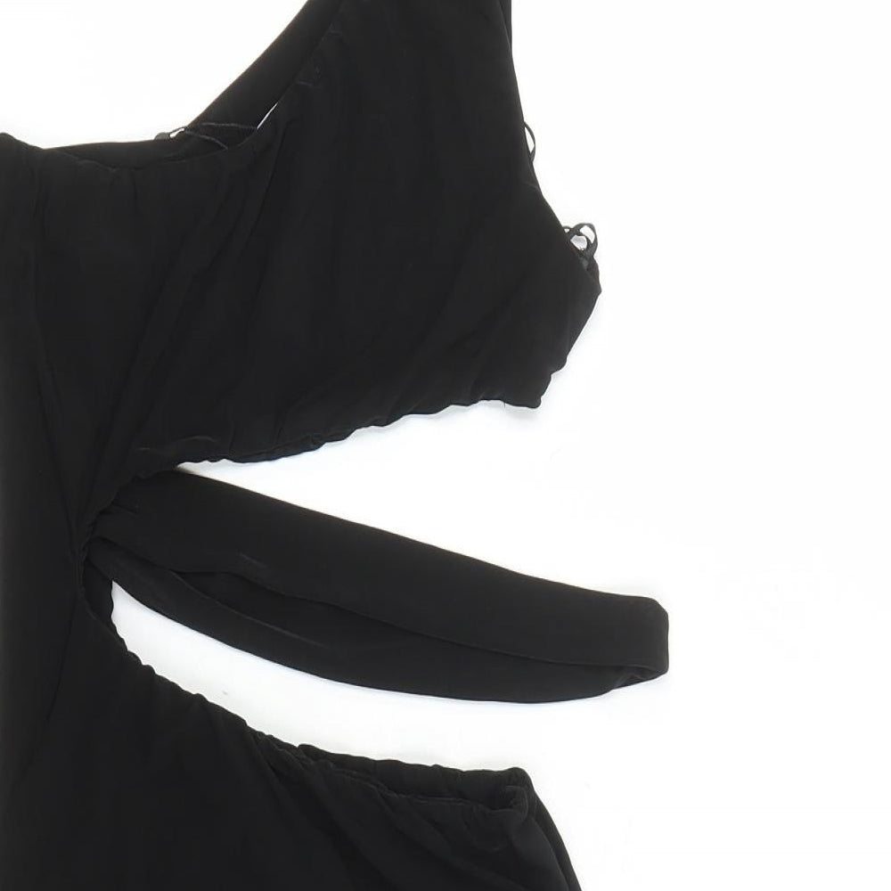 Rebellious Womens Black Polyester Mini Size 14 Round Neck Pullover - Cut Out Detail
